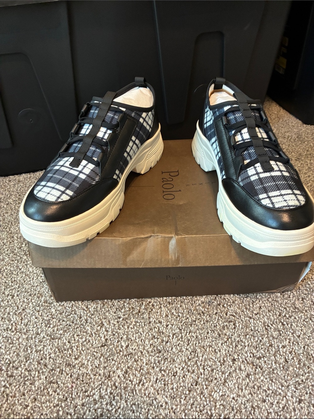 Paolo Women’s Black & White Plaid Chunky Athletic Sneaker